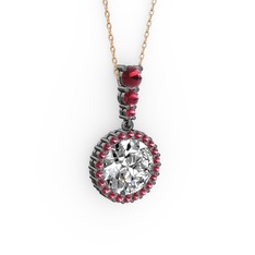 Lavinya Kolye - Beyaz zirkon ve kök zümrüt 925 ayar siyah rodyum kaplama gümüş kolye (40 cm rose altın rolo zincir) #e410cf