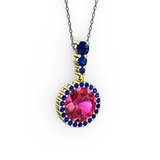 Lavinya Kolye - Rodolit garnet ve lab safir 8 ayar altın kolye (40 cm gümüş rolo zincir) #e95x1d