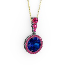 Lavinya Kolye - Lab safir ve rodolit garnet 925 ayar siyah rodyum kaplama gümüş kolye (40 cm altın rolo zincir) #eb2q0m