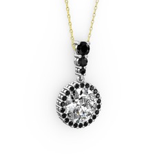 Lavinya Kolye - Swarovski ve siyah zirkon 14 ayar beyaz altın kolye (40 cm altın rolo zincir) #edd6yf