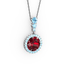Garnet ve akuamarin 18 ayar beyaz altın kolye (40 cm gümüş rolo zincir)