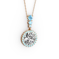 Lavinya Kolye - Swarovski ve akuamarin 14 ayar rose altın kolye (40 cm rose altın rolo zincir) #ew4paw
