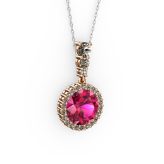 Rodolit garnet ve dumanlı kuvars 14 ayar rose altın kolye (40 cm beyaz altın rolo zincir)
