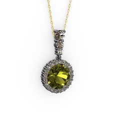 Lavinya Kolye - Peridot ve dumanlı kuvars 925 ayar siyah rodyum kaplama gümüş kolye (40 cm altın rolo zincir) #f2zkfg