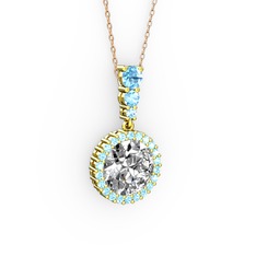 Lavinya Kolye - Swarovski ve akuamarin 925 ayar altın kaplama gümüş kolye (40 cm gümüş rolo zincir) #fbes8u