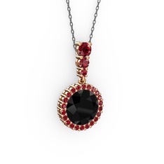 Lavinya Kolye - Siyah zirkon ve garnet 8 ayar rose altın kolye (40 cm gümüş rolo zincir) #fe69su