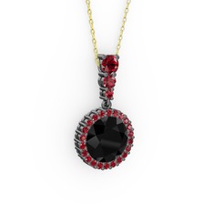 Lavinya Kolye - Siyah zirkon ve garnet 925 ayar siyah rodyum kaplama gümüş kolye (40 cm altın rolo zincir) #fh3ip
