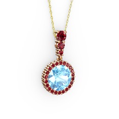 Akuamarin ve garnet 8 ayar rose altın kolye (40 cm altın rolo zincir)