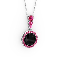 Siyah zirkon ve rodolit garnet 8 ayar beyaz altın kolye (40 cm gümüş rolo zincir)