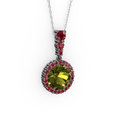 Lavinya Kolye - Peridot ve garnet 925 ayar siyah rodyum kaplama gümüş kolye (40 cm beyaz altın rolo zincir) #fjqcrj