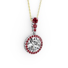 Beyaz zirkon ve garnet 8 ayar beyaz altın kolye (40 cm altın rolo zincir)