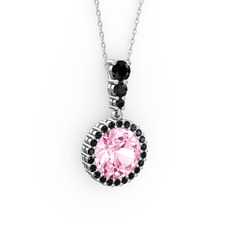 Lavinya Kolye - Pembe kuvars ve siyah zirkon 14 ayar beyaz altın kolye (40 cm gümüş rolo zincir) #fq2apf