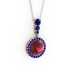 Kök yakut ve lab safir 925 ayar rose altın kaplama gümüş kolye (40 cm beyaz altın rolo zincir)