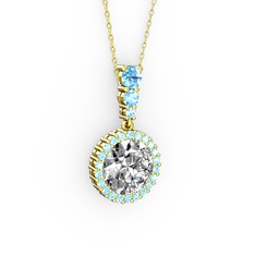 Lavinya Kolye - Swarovski ve akuamarin 14 ayar altın kolye (40 cm altın rolo zincir) #gbc61l