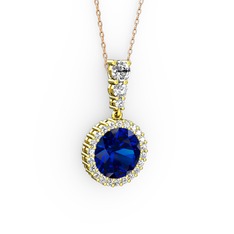 Lavinya Kolye - Lab safir ve swarovski 8 ayar altın kolye (40 cm gümüş rolo zincir) #gn25bl