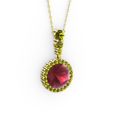 Lavinya Kolye - Kök yakut ve peridot 925 ayar altın kaplama gümüş kolye (40 cm altın rolo zincir) #gp63ng