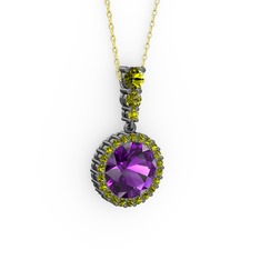 Lavinya Kolye - Ametist ve peridot 925 ayar siyah rodyum kaplama gümüş kolye (40 cm altın rolo zincir) #h7m9df