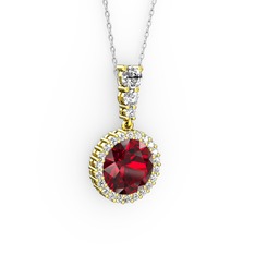 Lavinya Kolye - Garnet ve beyaz zirkon 18 ayar altın kolye (40 cm beyaz altın rolo zincir) #h9h7of