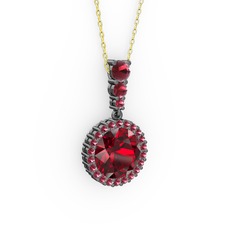 Lavinya Kolye - Garnet ve kök zümrüt 925 ayar siyah rodyum kaplama gümüş kolye (40 cm altın rolo zincir) #hndegh