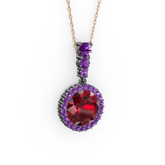 Lavinya Kolye - Garnet ve ametist 925 ayar siyah rodyum kaplama gümüş kolye (40 cm rose altın rolo zincir) #hnx9vy