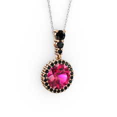 Lavinya Kolye - Rodolit garnet ve siyah zirkon 8 ayar rose altın kolye (40 cm beyaz altın rolo zincir) #hsn5ej