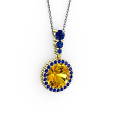 Sitrin ve lab safir 18 ayar altın kolye (40 cm gümüş rolo zincir)