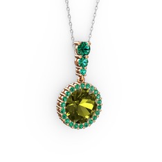 Lavinya Kolye - Peridot ve yeşil kuvars 925 ayar rose altın kaplama gümüş kolye (40 cm gümüş rolo zincir) #i2shh1