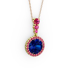 Lavinya Kolye - Lab safir ve rodolit garnet 8 ayar altın kolye (40 cm rose altın rolo zincir) #i4mq98