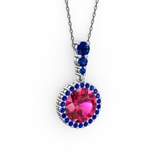 Lavinya Kolye - Rodolit garnet ve lab safir 8 ayar beyaz altın kolye (40 cm gümüş rolo zincir) #i975kg