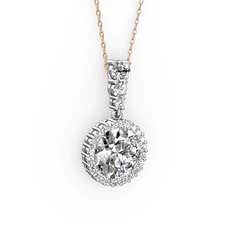 Lavinya Kolye - Swarovski ve beyaz zirkon 14 ayar beyaz altın kolye (40 cm rose altın rolo zincir) #i9c8ad