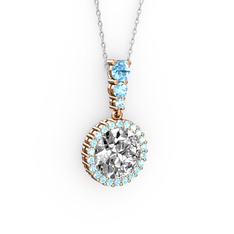 Lavinya Kolye - Swarovski ve akuamarin 925 ayar rose altın kaplama gümüş kolye (40 cm beyaz altın rolo zincir) #ihgpx9