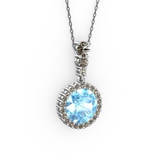 Lavinya Kolye - Akuamarin ve dumanlı kuvars 18 ayar beyaz altın kolye (40 cm gümüş rolo zincir) #ipf4g3