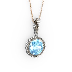 Lavinya Kolye - Akuamarin ve dumanlı kuvars 18 ayar beyaz altın kolye (40 cm rose altın rolo zincir) #ivhvmi
