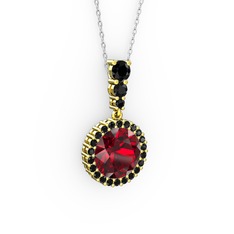 Lavinya Kolye - Garnet ve siyah zirkon 18 ayar altın kolye (40 cm beyaz altın rolo zincir) #j2zla