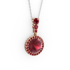 Lavinya Kolye - Kök yakut ve garnet 14 ayar rose altın kolye (40 cm beyaz altın rolo zincir) #k7wdv7