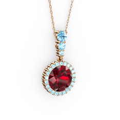 Lavinya Kolye - Garnet ve akuamarin 925 ayar rose altın kaplama gümüş kolye (40 cm rose altın rolo zincir) #ka23k4