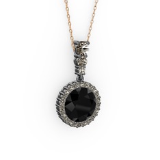 Lavinya Kolye - Siyah zirkon ve dumanlı kuvars 925 ayar siyah rodyum kaplama gümüş kolye (40 cm gümüş rolo zincir) #kd1sno