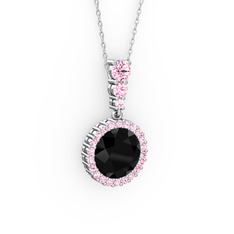 Lavinya Kolye - Siyah zirkon ve pembe kuvars 14 ayar beyaz altın kolye (40 cm beyaz altın rolo zincir) #l0ymib