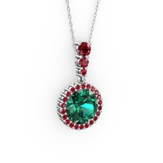 Yeşil kuvars ve garnet 18 ayar beyaz altın kolye (40 cm beyaz altın rolo zincir)