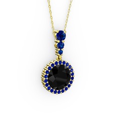 Siyah zirkon ve lab safir 14 ayar altın kolye (40 cm altın rolo zincir)