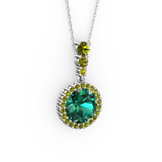 Yeşil kuvars ve peridot 14 ayar beyaz altın kolye (40 cm gümüş rolo zincir)