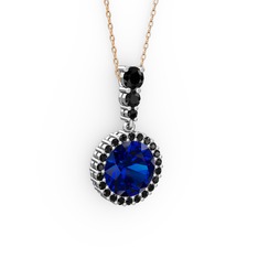 Lavinya Kolye - Lab safir ve siyah zirkon 925 ayar gümüş kolye (40 cm rose altın rolo zincir) #m5vq5y
