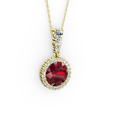 Garnet ve swarovski 8 ayar altın kolye (40 cm altın rolo zincir)