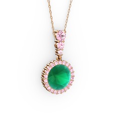 Lavinya Kolye - Kök zümrüt ve pembe kuvars 14 ayar rose altın kolye (40 cm gümüş rolo zincir) #mbriz6