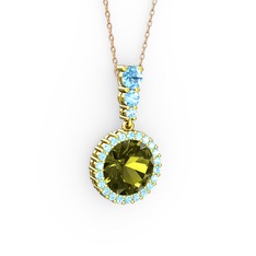 Lavinya Kolye - Peridot ve akuamarin 14 ayar altın kolye (40 cm rose altın rolo zincir) #mdub6