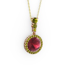 Lavinya Kolye - Kök yakut ve peridot 925 ayar rose altın kaplama gümüş kolye (40 cm gümüş rolo zincir) #mn89bj