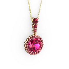Lavinya Kolye - Rodolit garnet ve kök zümrüt 14 ayar rose altın kolye (40 cm altın rolo zincir) #mqzc4s