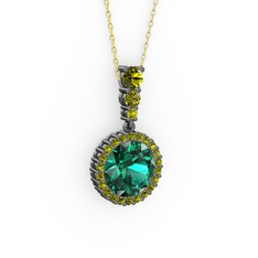 Lavinya Kolye - Yeşil kuvars ve peridot 925 ayar siyah rodyum kaplama gümüş kolye (40 cm altın rolo zincir) #n0qo8x