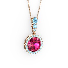 Lavinya Kolye - Rodolit garnet ve akuamarin 18 ayar rose altın kolye (40 cm rose altın rolo zincir) #n0urei