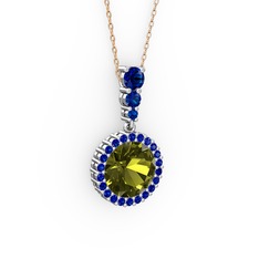 Lavinya Kolye - Peridot ve lab safir 8 ayar beyaz altın kolye (40 cm gümüş rolo zincir) #n46rfe